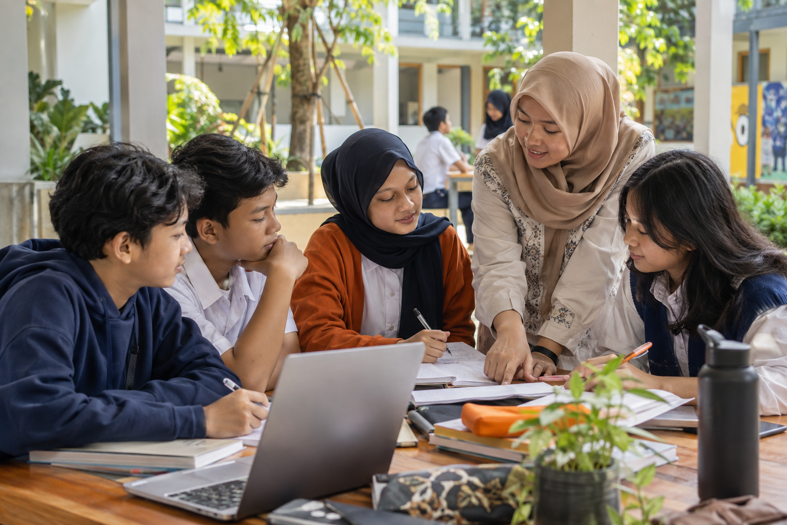 Pendamping dan siswa berdiskusi dalam kegiatan belajar kolaboratif